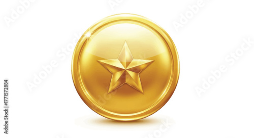 Golden star emblem on a shiny gold coin against a white background with a subtle shadow.