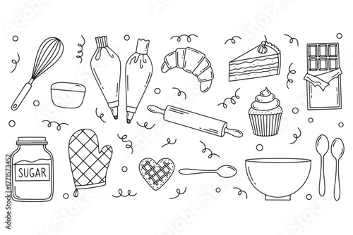 Baking utensils isolated on white background a delightful assortment of tools and ingredients, perfect for creating delicious treats and culinary masterpieces