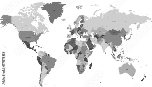 World map. Grey modern vector map. Silhouette map.