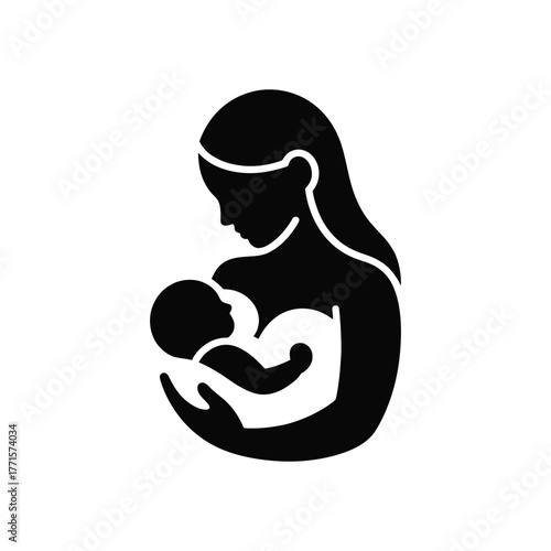 Silhouette icon of a mother breastfeeding her baby on a white background