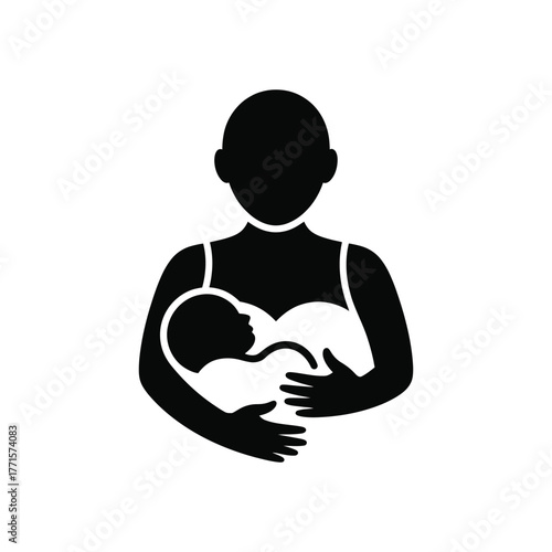 Breastfeeding icon mother holding baby in her arms silhouette on white background