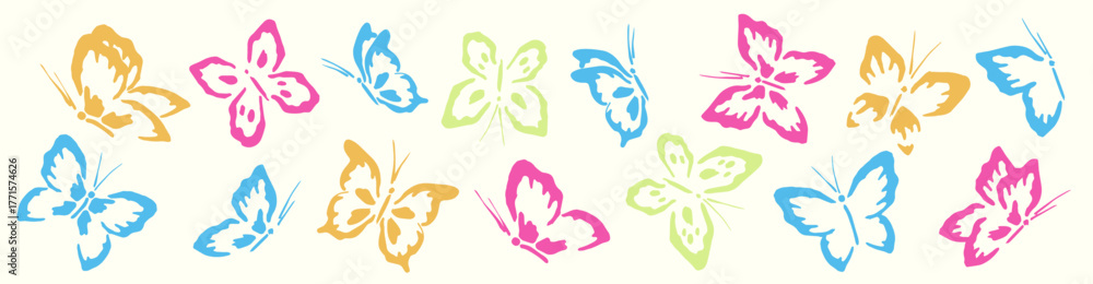 Fototapeta premium Colorful butterflies – multicolor butterfly silhouettes in pastel tones