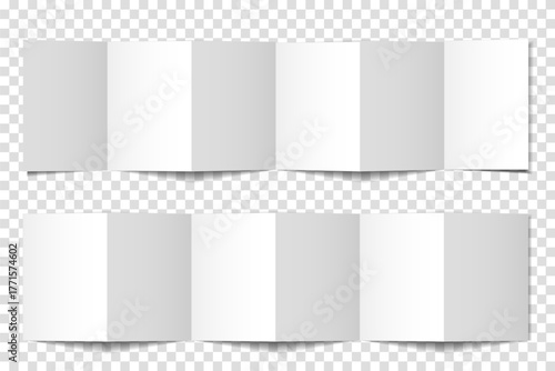 A two-sided mockup of a 12-page accordion-folded booklet, book, or brochure. 3D vector illustration on a transparent background. 