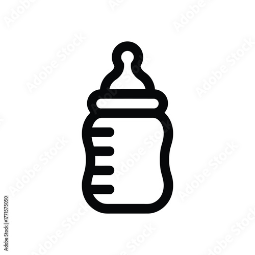 Baby bottle outline icon with measurement indicators, minimalist design on white background