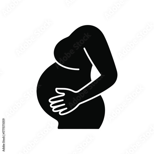 Pregnant woman icon silhouette on white background, maternal care concept