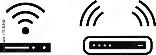 Router, Wi-Fi, wireless internet, network device, connectivity, technology, black and white, signal icon, cad drawing flat vector illustration