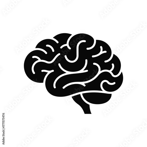 Black silhouette icon of a human brain side view on white background