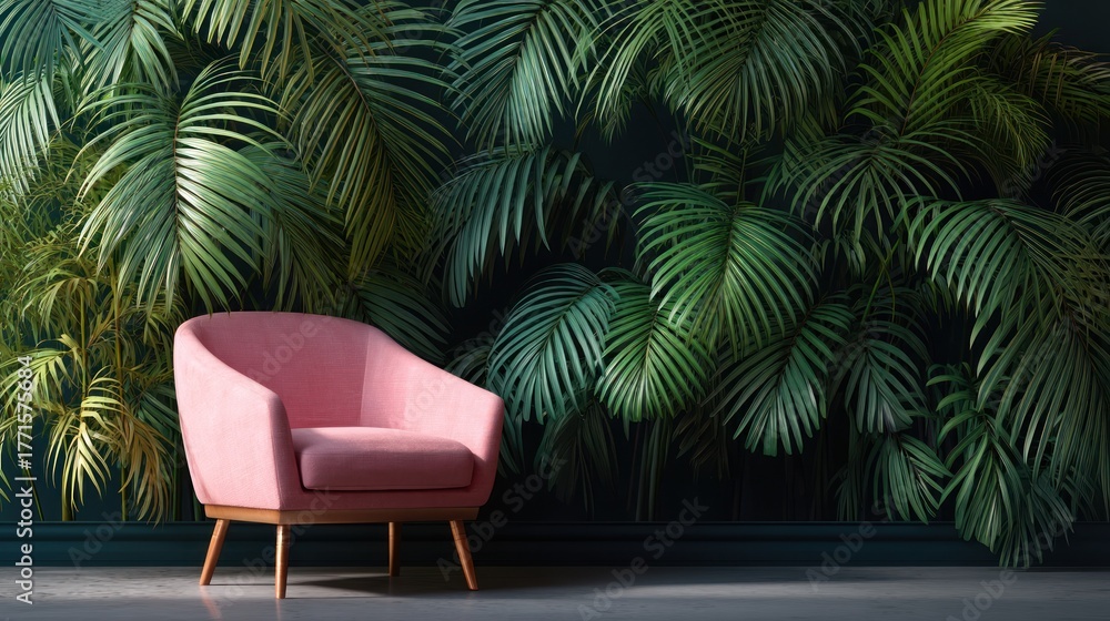 Fototapeta premium Pink armchair tropical room