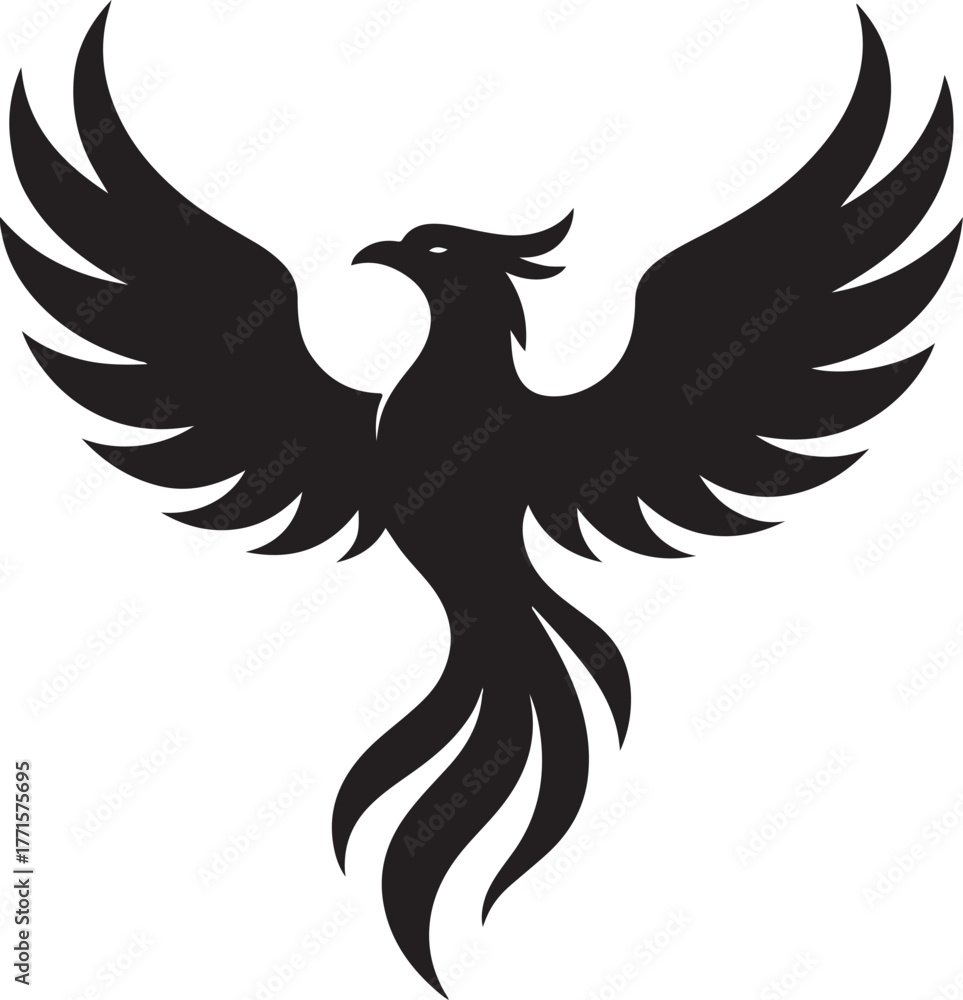Fototapeta premium Isolated phoenix icons, phoenix with wings spread wide, mythical flying bird, flame symbol design, editable vector phoenix art, fantasy buyers
