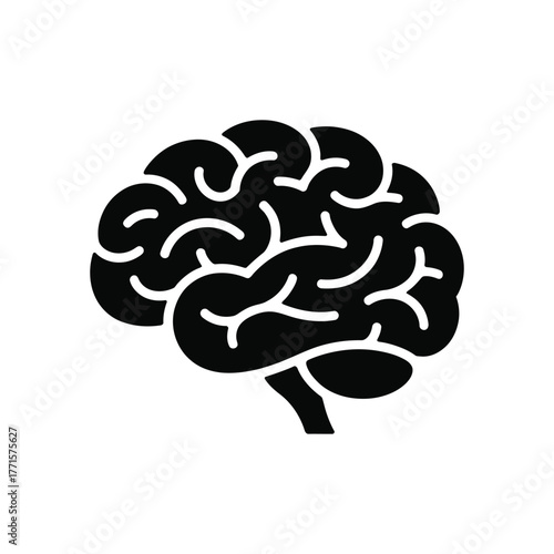 Human brain side view icon illustration on white background for medical concept