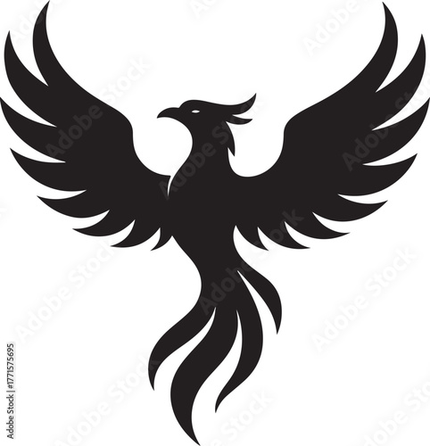 Isolated phoenix icons, phoenix with wings spread wide, mythical flying bird, flame symbol design, editable vector phoenix art, fantasy buyers