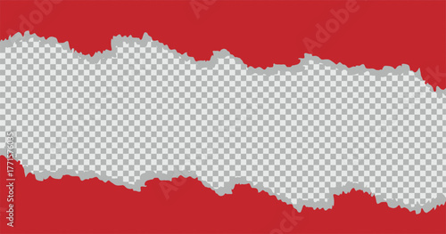 Red torn paper background. red paper with torn edge and transparent background in the middle vector stock. Vector illustration.