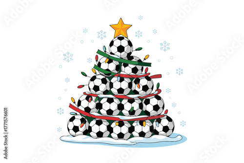 Unique christmas tree made of soccer balls festive decoration for sports enthusiasts holidays winter season celebration