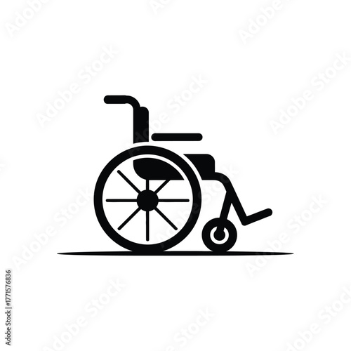 Black wheelchair icon on white background for medical and accessibility concepts usage