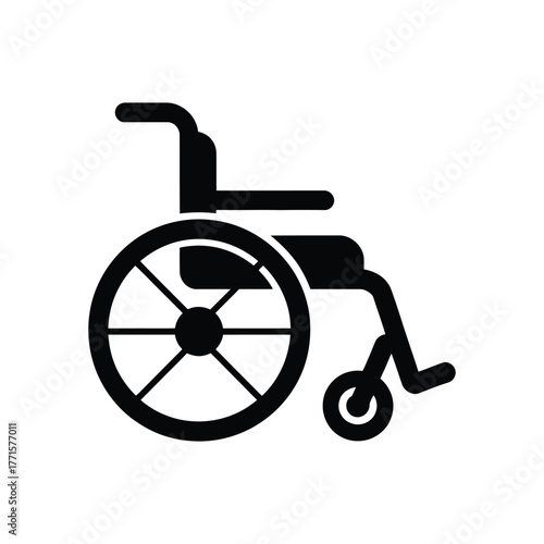 Black silhouette of a wheelchair on white background medical icon