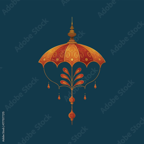 Buddhism precious parasol symbol, Eight auspicious signs, holy umbrella, chatra, ashtamangala vector illustration.