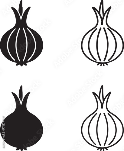 Isolated onion icons, onion icon set with solid, line, outline, minimal thin stroke styles, vegetable ingredient food, editable vector onion art, kitchen cooking buyers