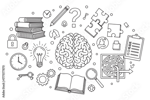 Brain illustration isolated on white background representing knowledge, learning, and intelligence, symbolizing the power of the human mind and its capabilities