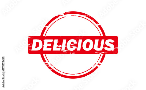 DELICIOUS - Red Rubber Stamp with text message DELICIOUS

