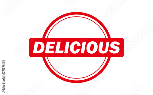 DELICIOUS - Red Rubber Stamp with text message DELICIOUS
