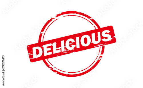 DELICIOUS - Red Rubber Stamp with text message DELICIOUS
