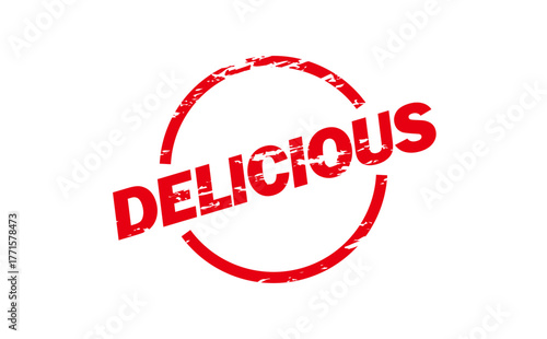 DELICIOUS - Red Rubber Stamp with text message DELICIOUS

