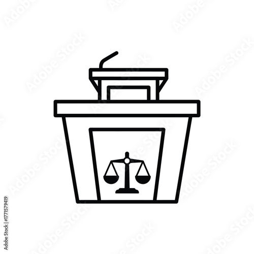 Law Podium Vector Icon Symbol of Justice and Courtroom for Legal Representation