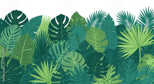 Lush Tropical Jungle Leaves Vector: Exotic Foliage Border & Botanical Background