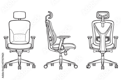 Ergonomic office chair with adjustable features isolated on white background, showcasing modern design and comfort for enhanced productivity and posture support