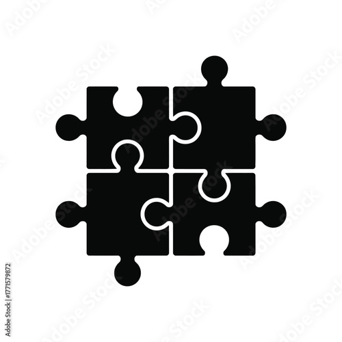 Four puzzle pieces connecting together icon on a white background