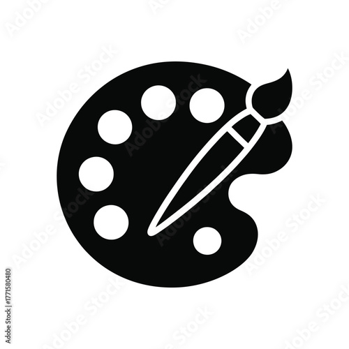 Black paint palette with paintbrush icon on white background for creative designs