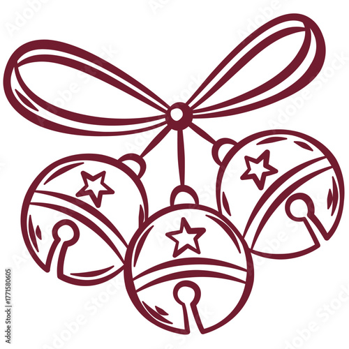Red toy balls with elegant bow hand drawn illustration, whimsical vector balls. Decoration for holiday cards, banners, posters, web. Vector illustration