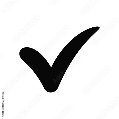 Hand Drawn Black Check Mark Icon Silhouette on a White Background