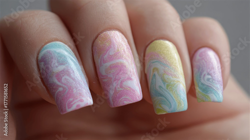 Pastel Glitter Marble Nail Art