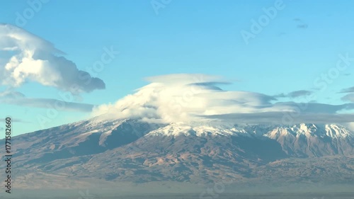 Mount Ararat during the day, view of the mountains with the city in the background, beautiful view of Yerevan. High 4k quality