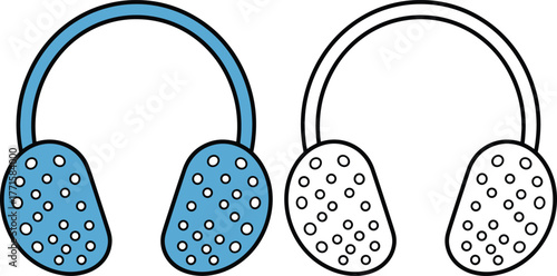 Earmuffs vector illustration, front view, colored and outline version, fashion CAD drawing, winter accessory, flat sketch, apparel template