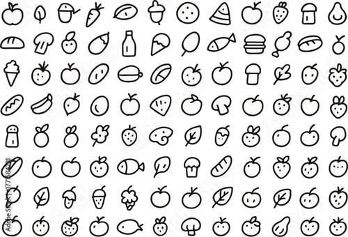 100 hand drawn food icon set. Fast Food Doddle art .Hand-Drawn Fast Food Doodles | High-Quality Vector Illustration for Menus, Blogs, and Promotions