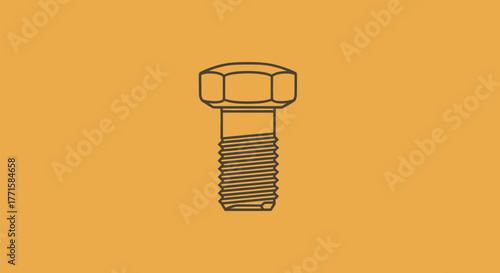 Outline of a bolt, hex head, threaded shaft, on yellow-orange backdrop