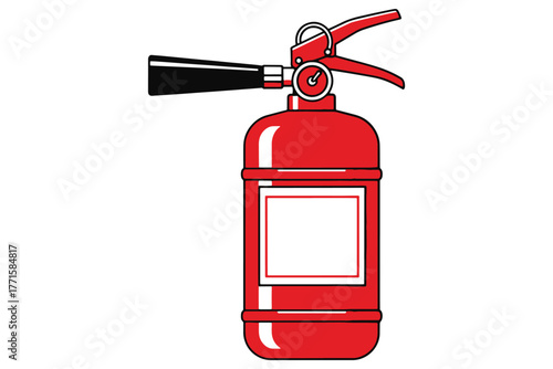 A red fire extinguisher isolated on white background, featuring a black nozzle, handle, and pressure gauge, designed for suppressing fires effectively