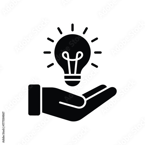 Hand holding lightbulb icon symbol of idea generation on white background