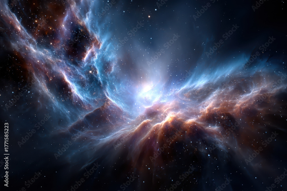 Fototapeta premium Vibrant cosmic nebula showcasing swirling gases and stars in deep space