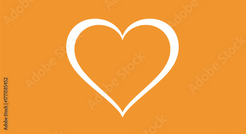 A white outlined heart on an orange background fills the frame
