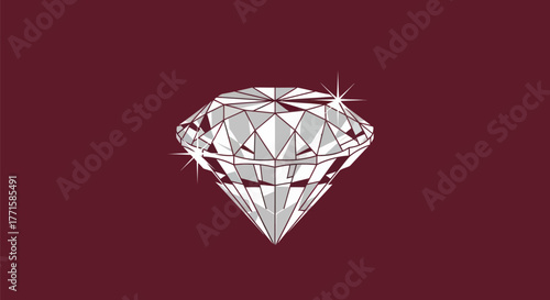 A geometric diamond illustration with facets, highlights, and a maroon background
