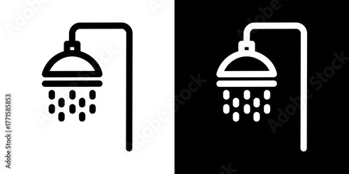 Shower outline icon. Editable stroke. Vector graphics for bathroom, toilet, restroom and public facility signage design.