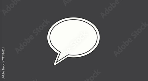 A simple, white speech bubble with a black outline, placed against a gray background