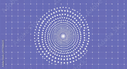 Abstract design on a purple grid with swirling star pattern forming a vortex