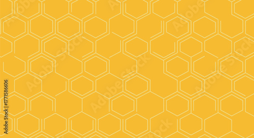 A repeating pattern featuring interconnected honeycomb cells with a yellow-orange background