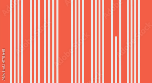 Vertical white lines over coral, with breaks. Resembling a bar code or abstract pattern