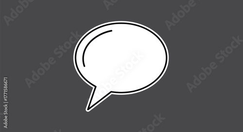 A white speech bubble with a black outline and curved line, on a gray background