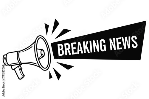 Breaking news announcement with megaphone isolated on white background, delivering urgent updates and information to the public with a sense of urgency and importance